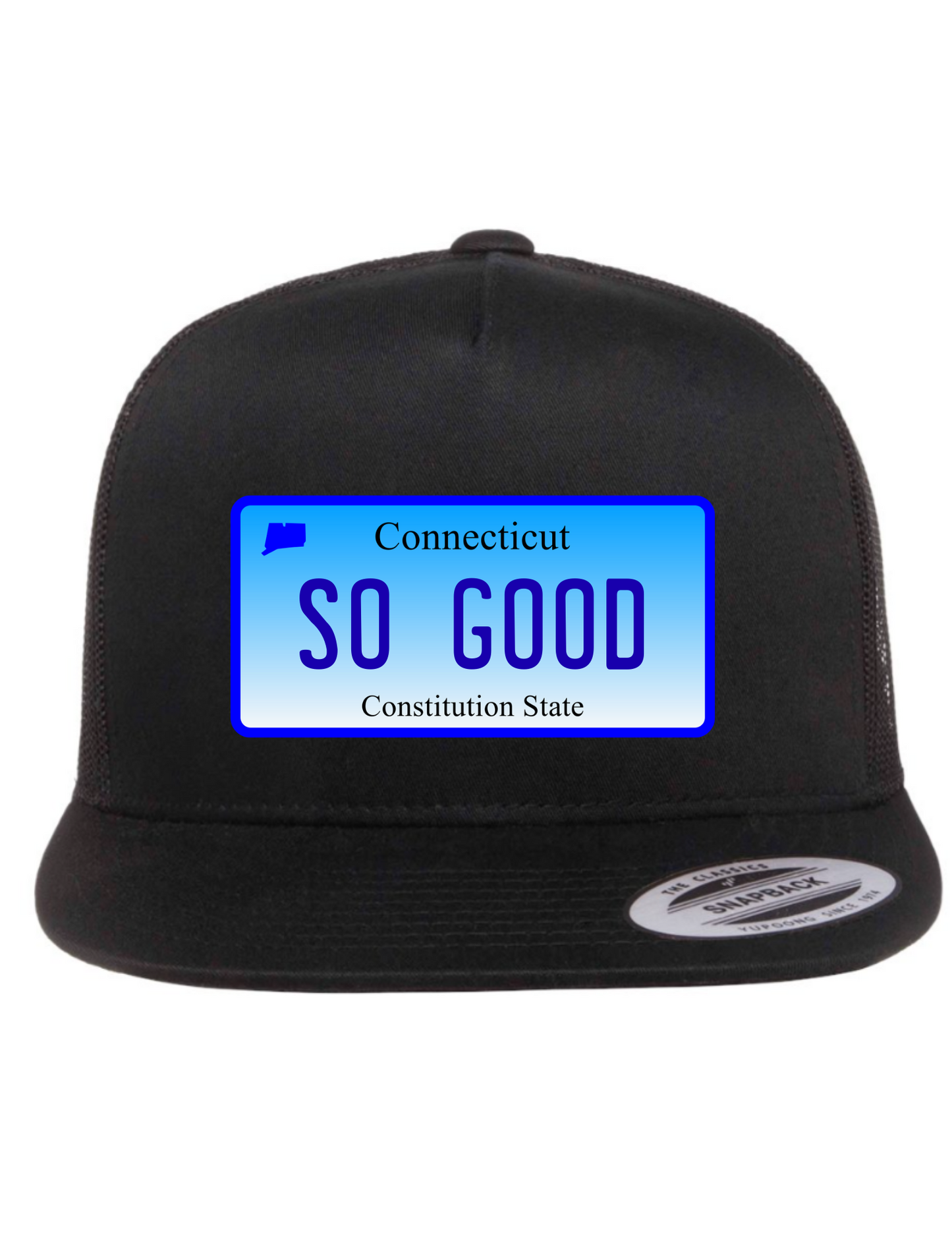 So Good Connecticut License Plate Trucker Hats