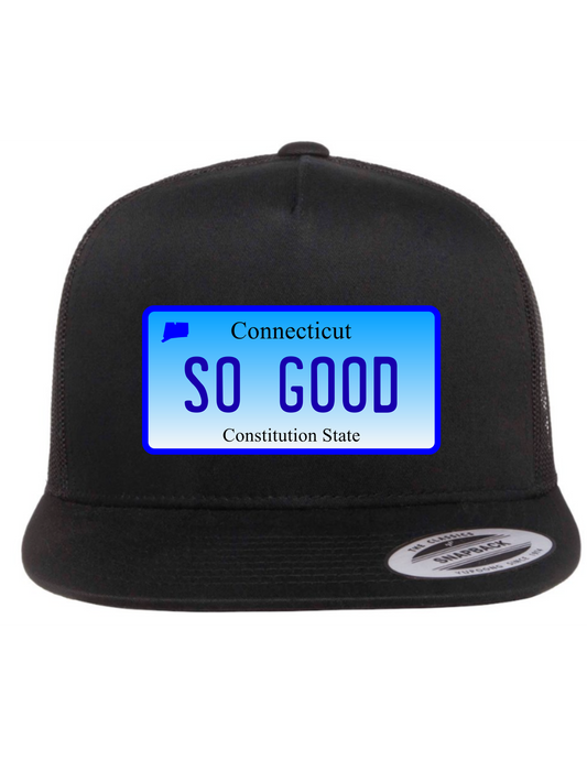 So Good Connecticut License Plate Trucker Hats