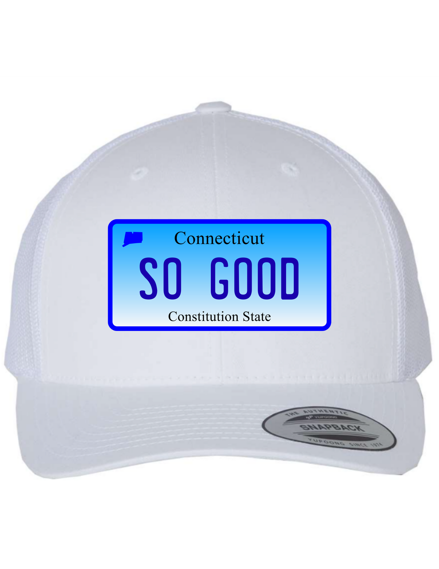 So Good Connecticut License Plate Trucker Hats