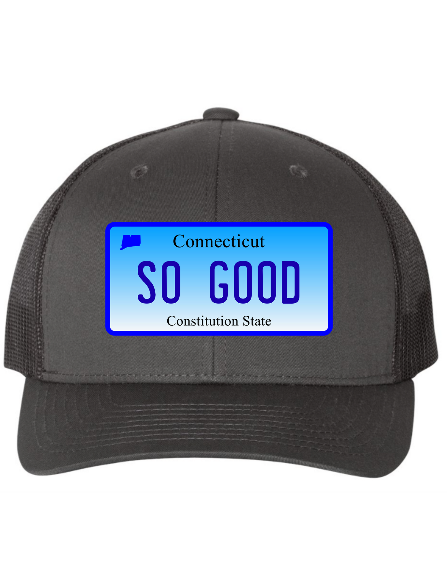 So Good Connecticut License Plate Trucker Hats