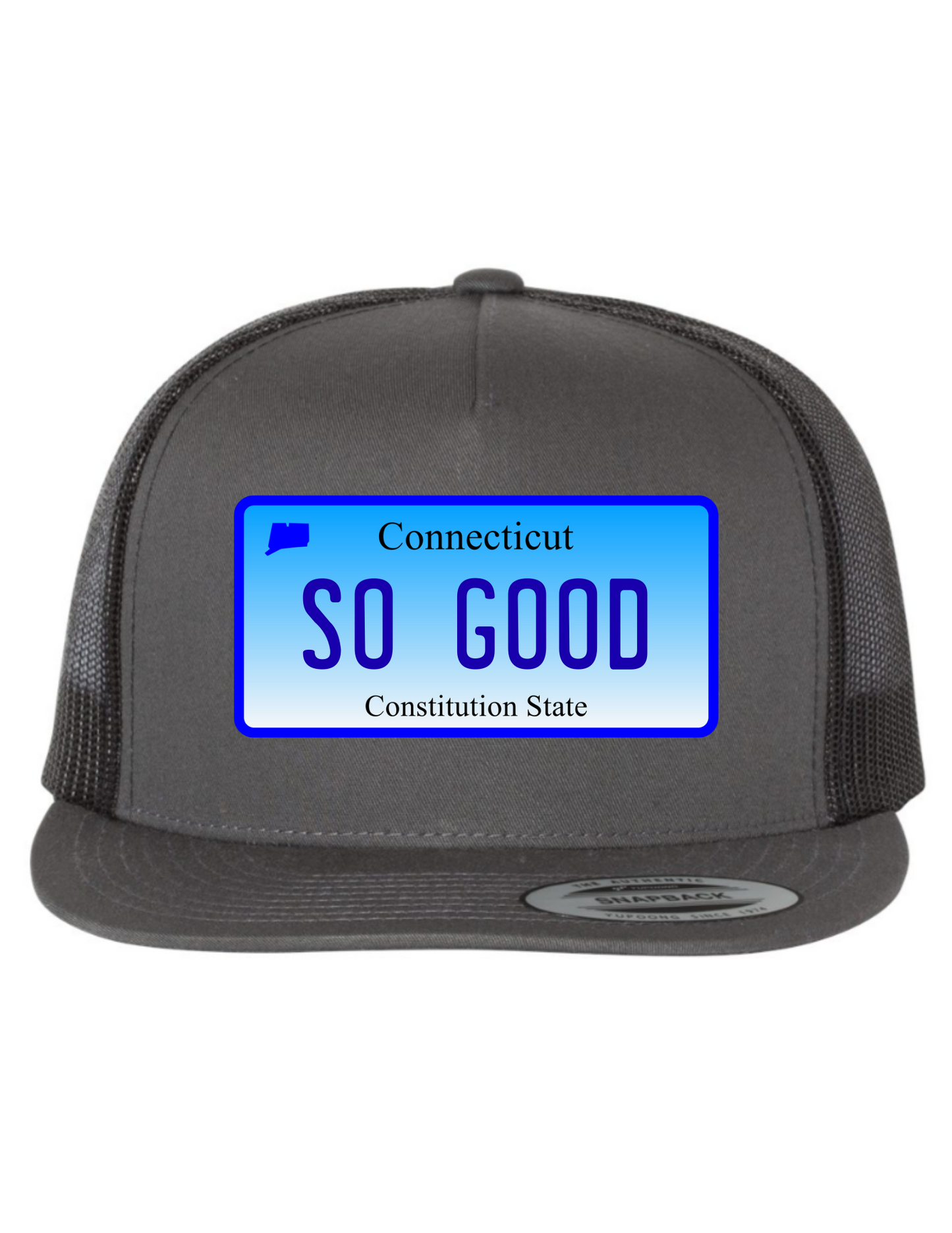 So Good Connecticut License Plate Trucker Hats