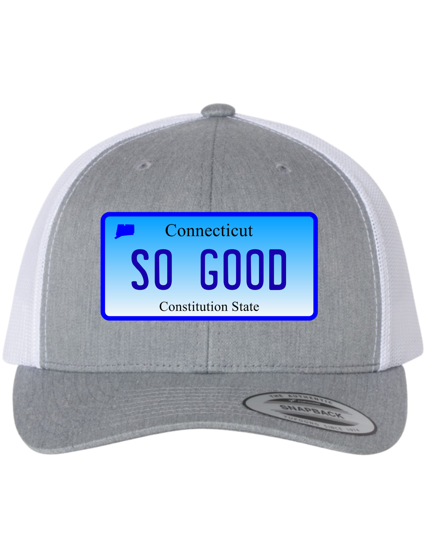 So Good Connecticut License Plate Trucker Hats