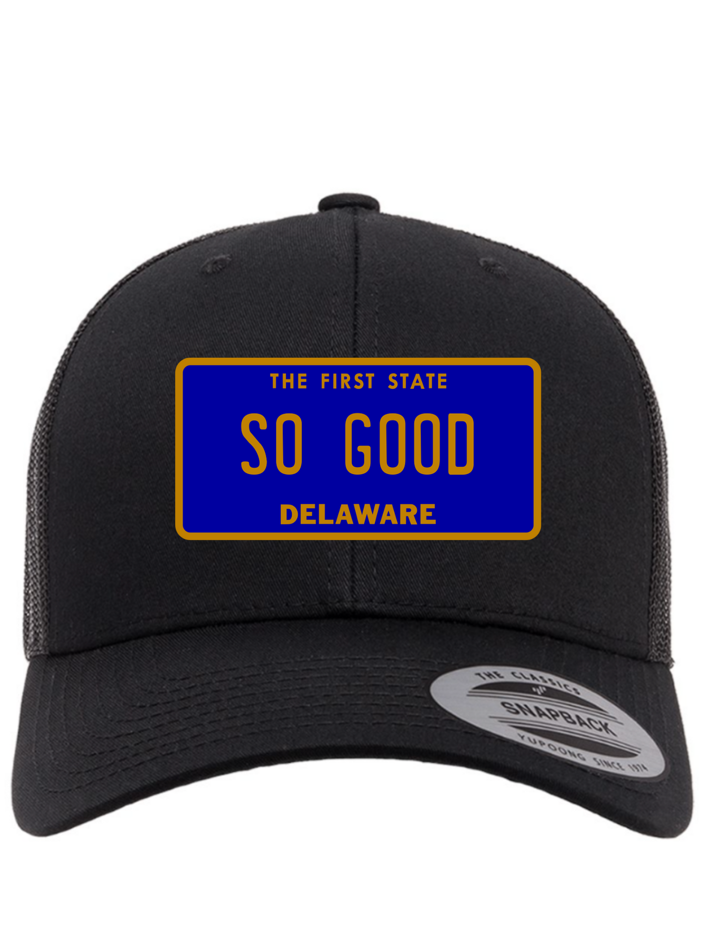 So Good Delaware License Plate Trucker Hats