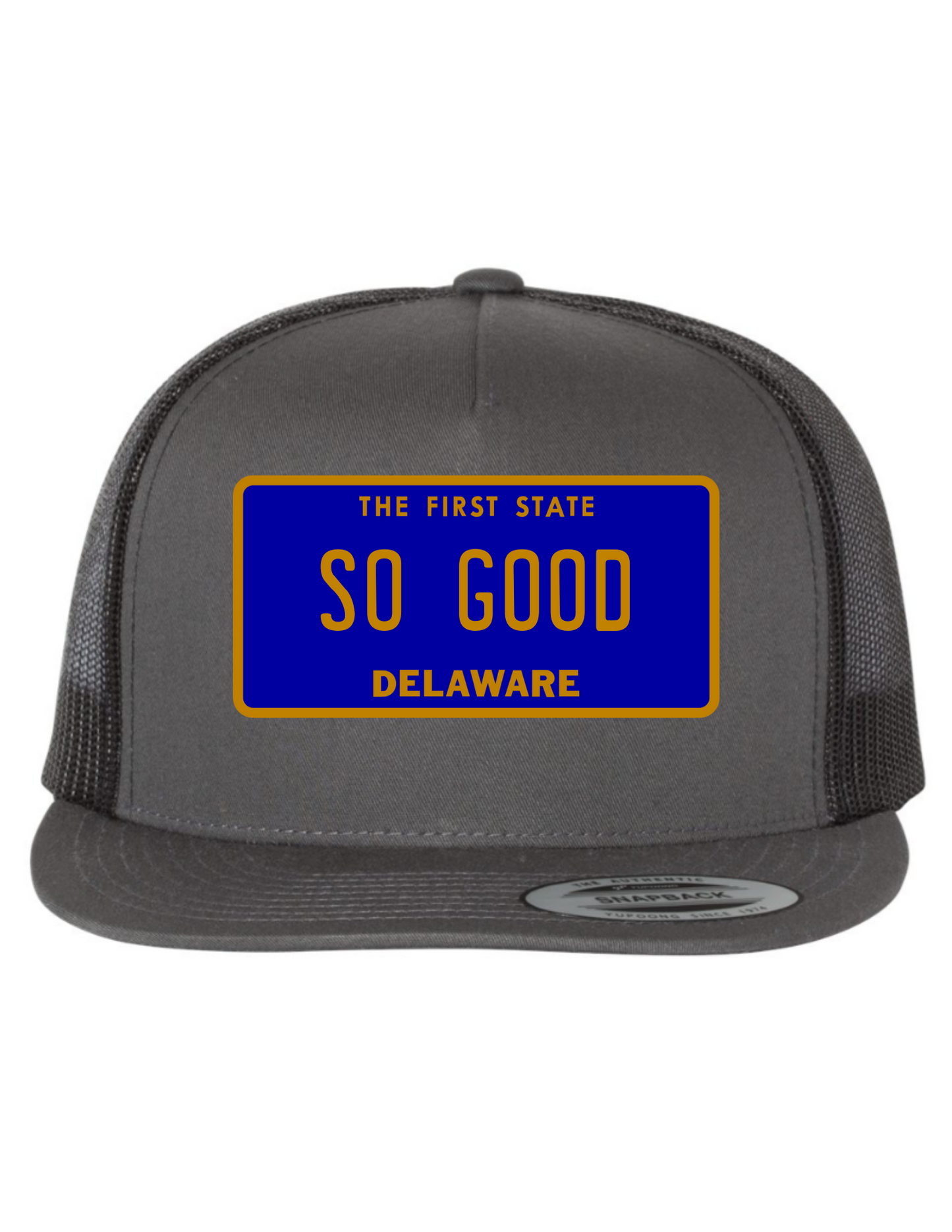 So Good Delaware License Plate Trucker Hats