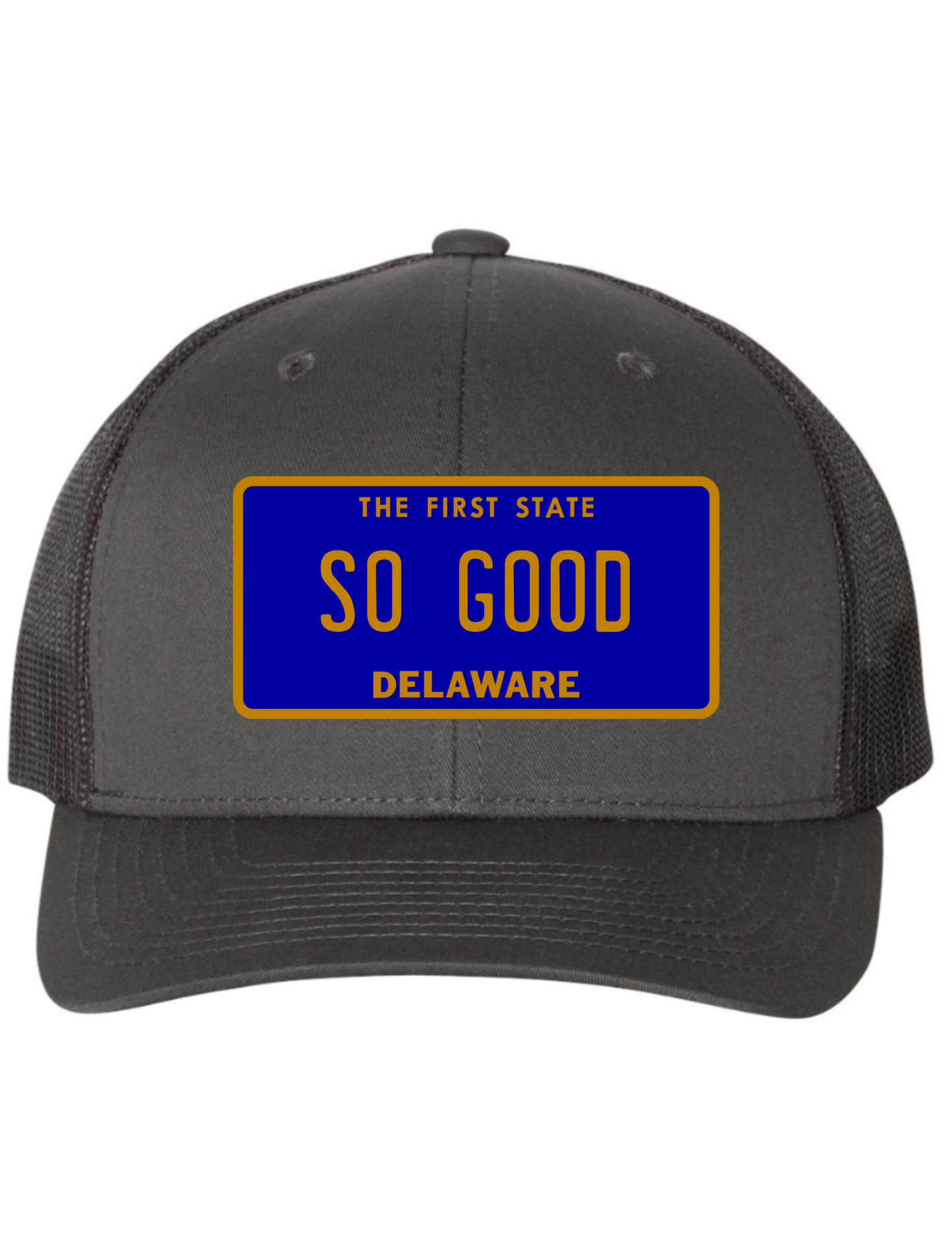 So Good Delaware License Plate Trucker Hats