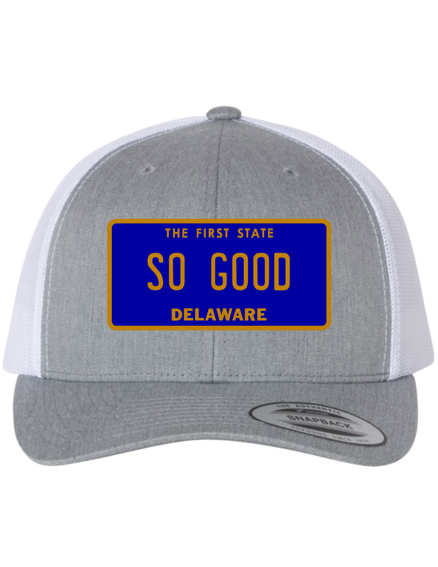 So Good Delaware License Plate Trucker Hats