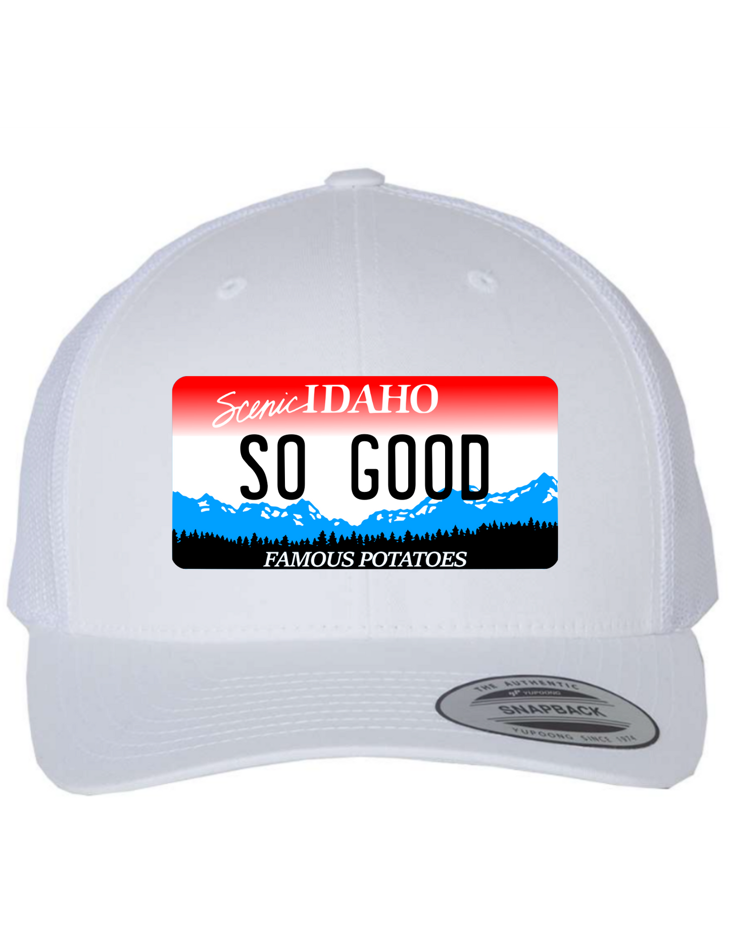 So Good Idaho License Plate Trucker Hats