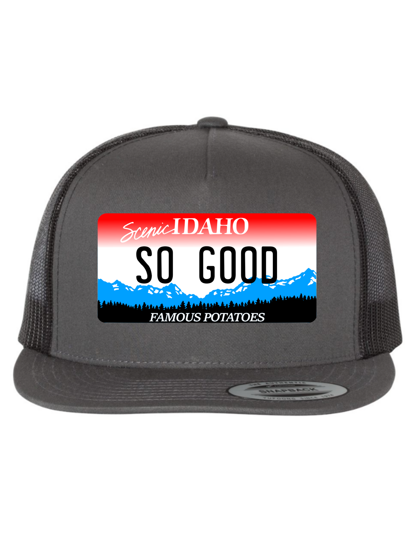 So Good Idaho License Plate Trucker Hats
