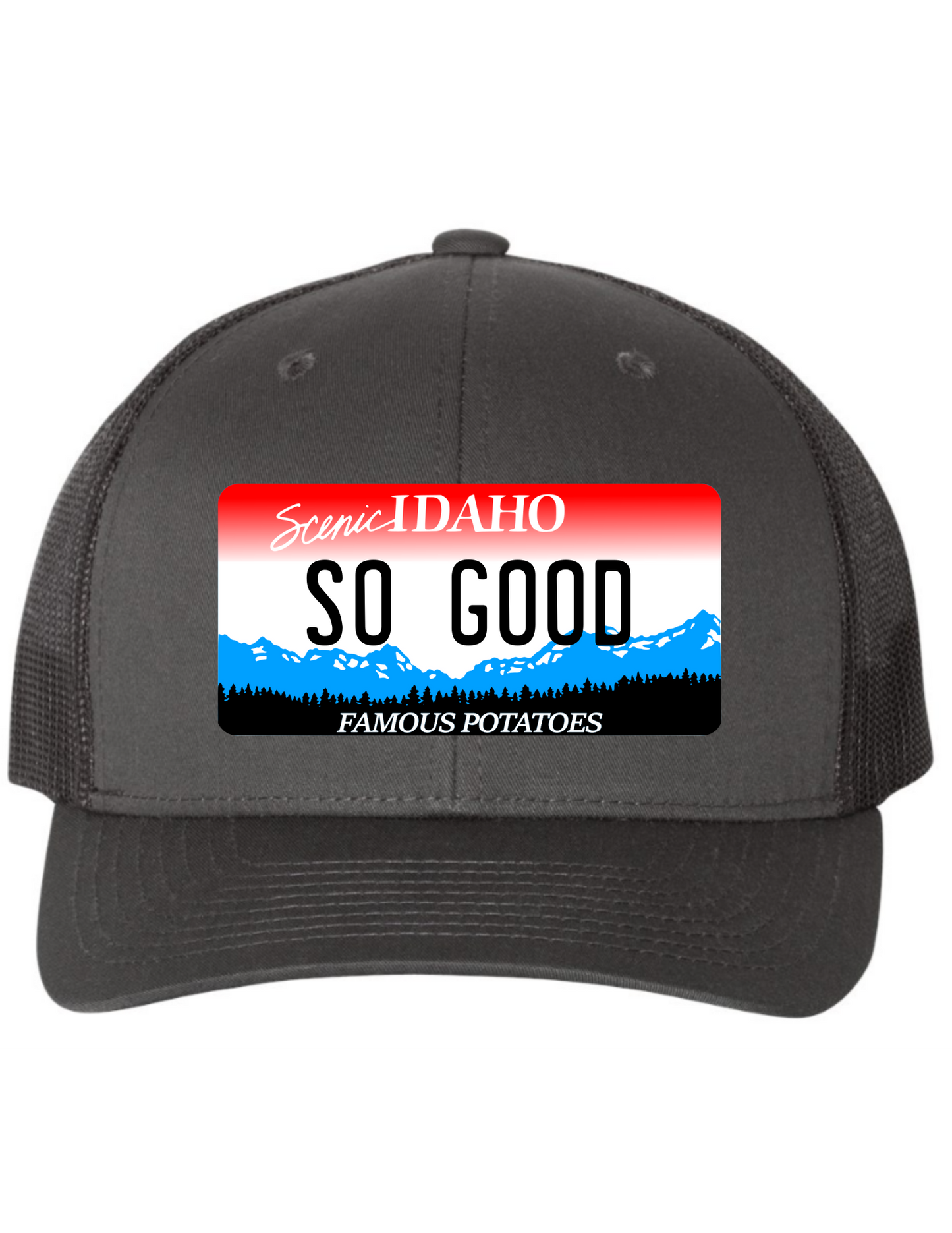 So Good Idaho License Plate Trucker Hats
