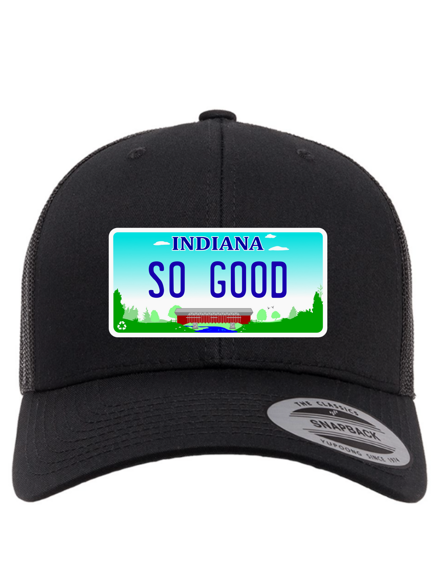 So Good Indiana License Plate Trucker Hats