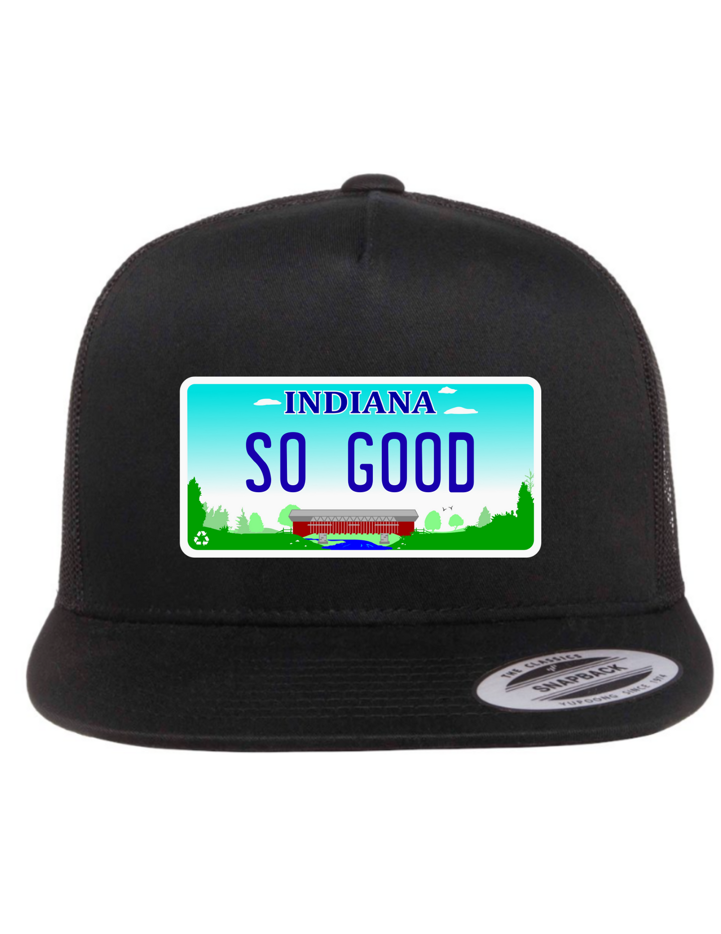 So Good Indiana License Plate Trucker Hats