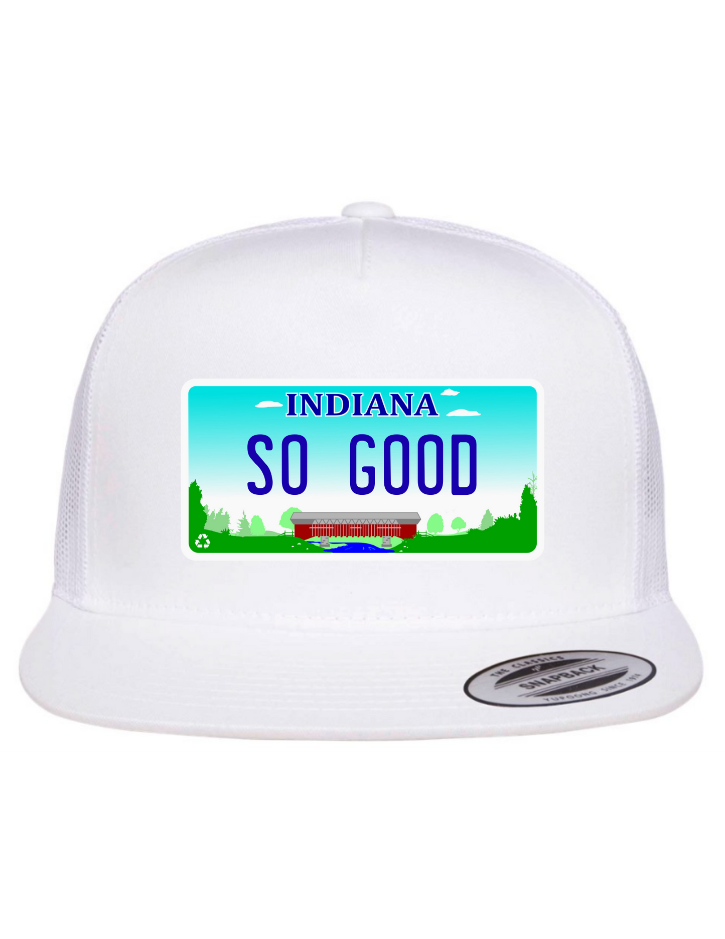 So Good Indiana License Plate Trucker Hats