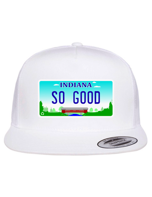 So Good Indiana License Plate Trucker Hats