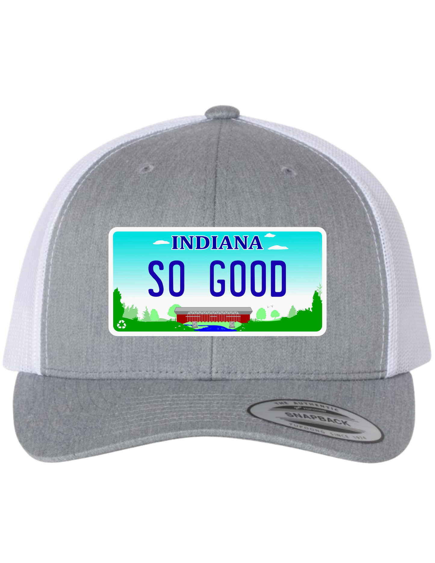So Good Indiana License Plate Trucker Hats