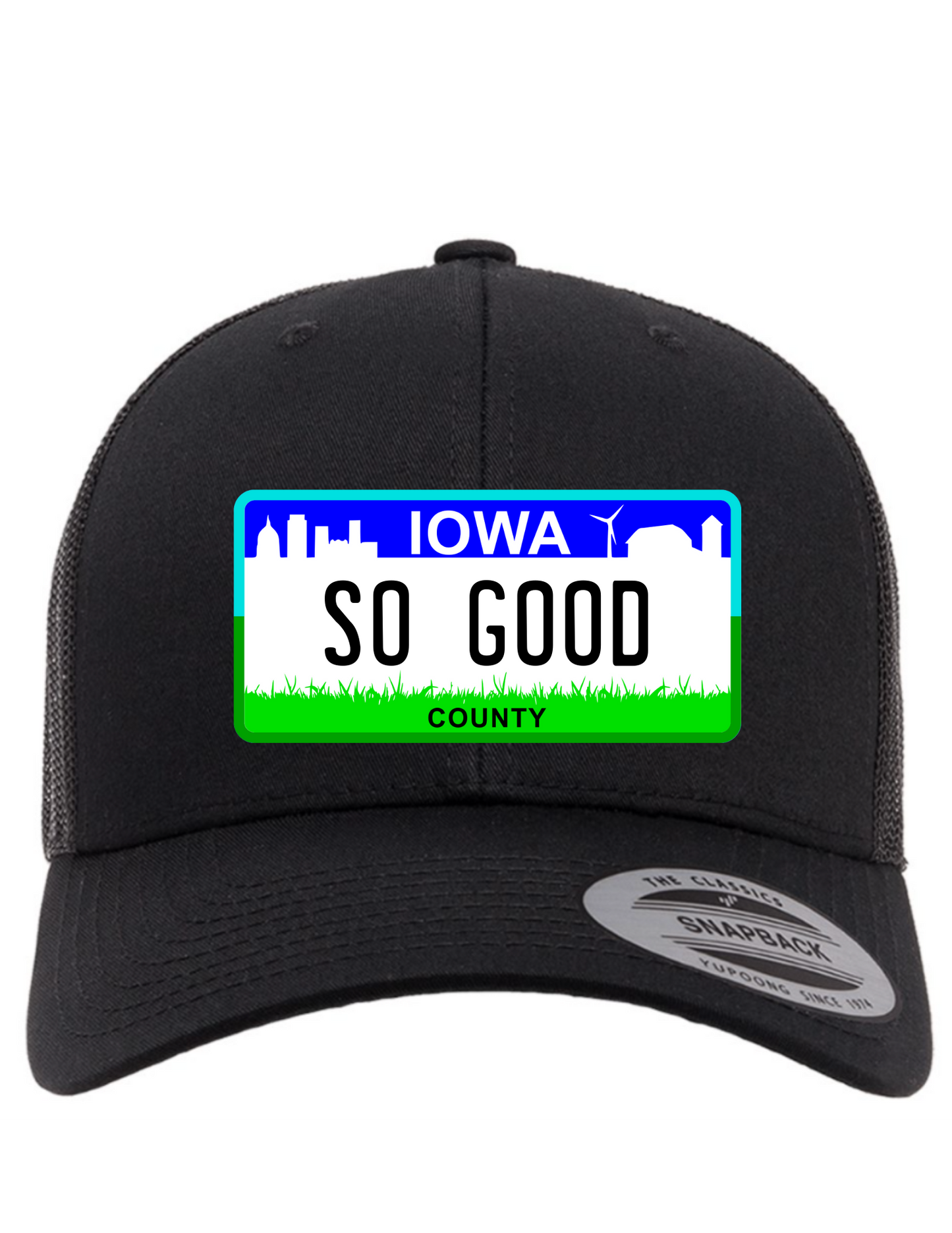 So Good Iowa License Plate Trucker Hats