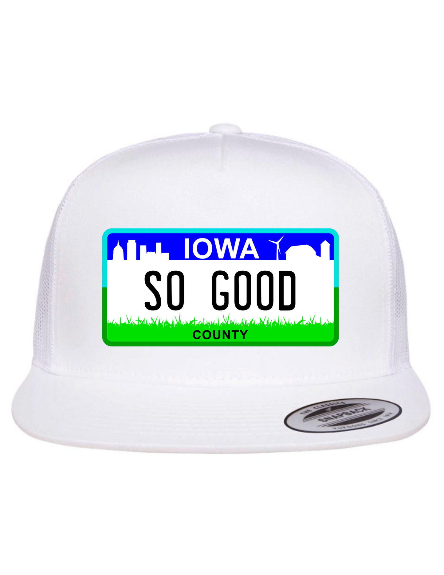 So Good Iowa License Plate Trucker Hats