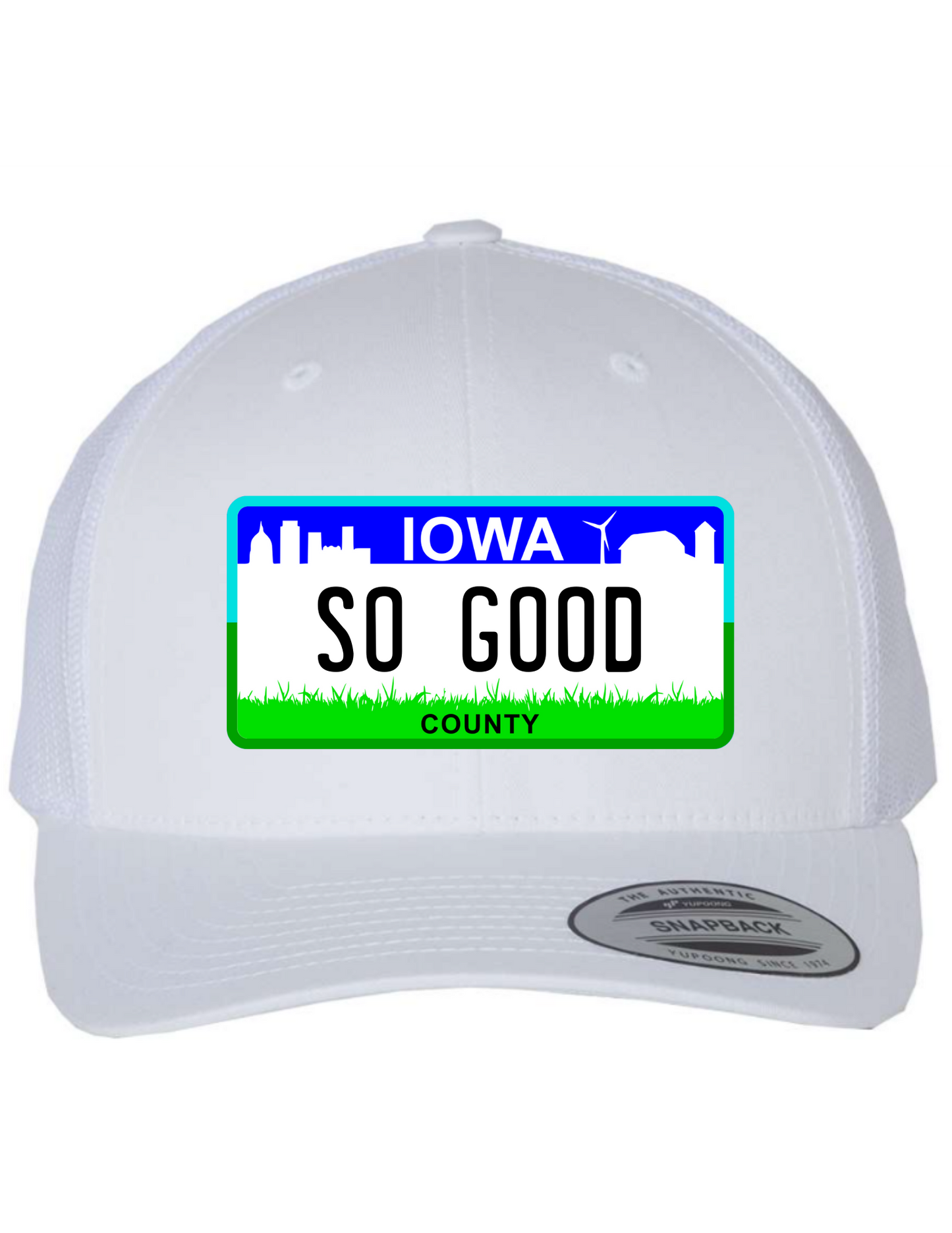 So Good Iowa License Plate Trucker Hats