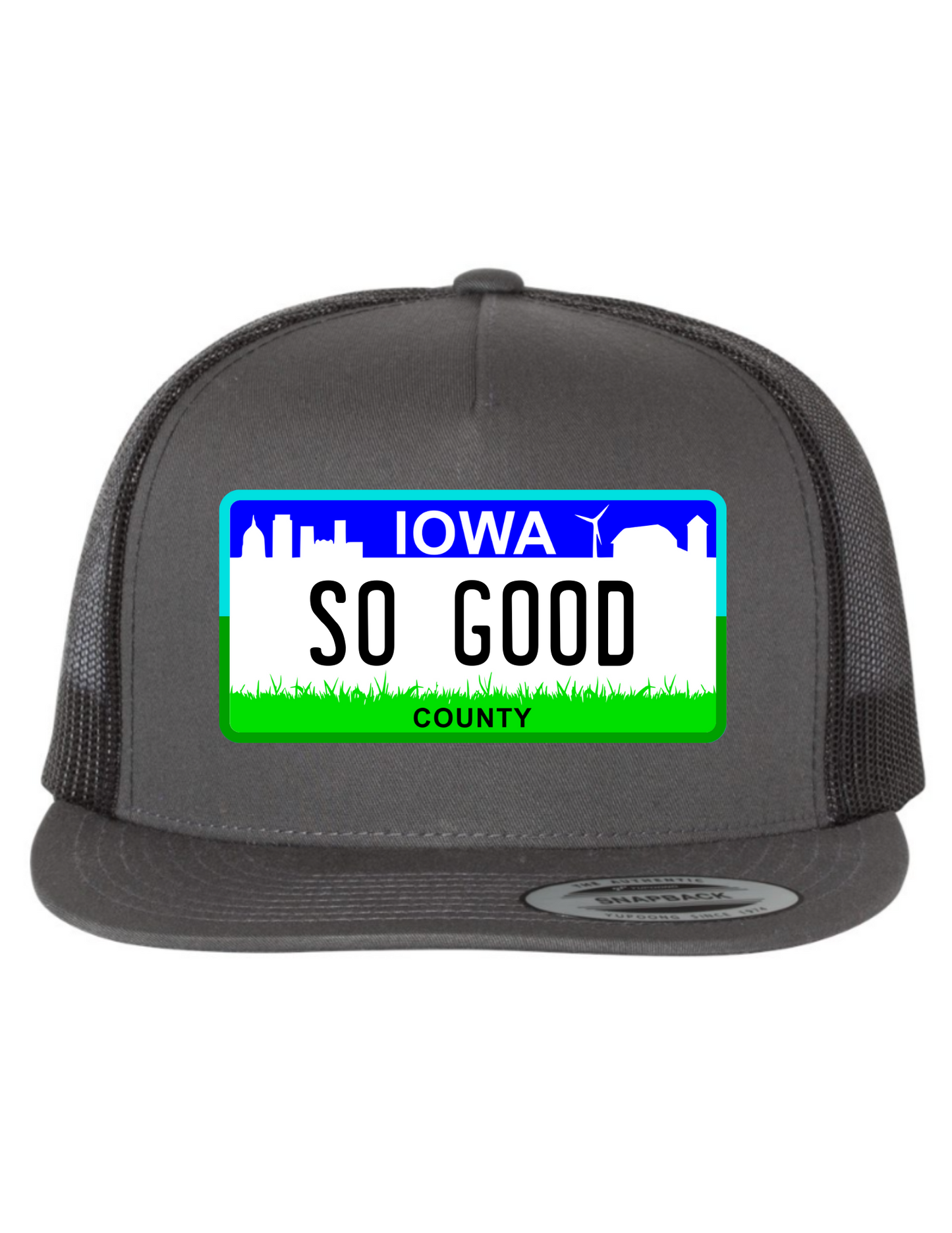 So Good Iowa License Plate Trucker Hats
