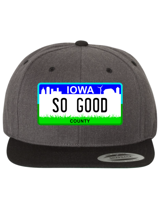 So Good Iowa Premium License Plate Trucker Hats
