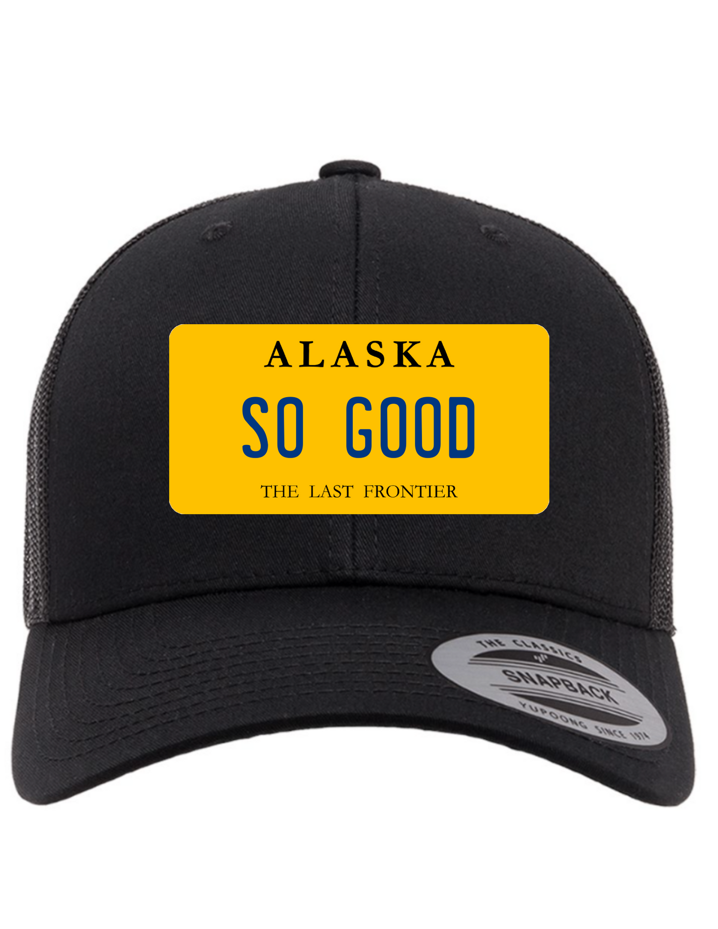 So Good Alaska License Plate Trucker Hats