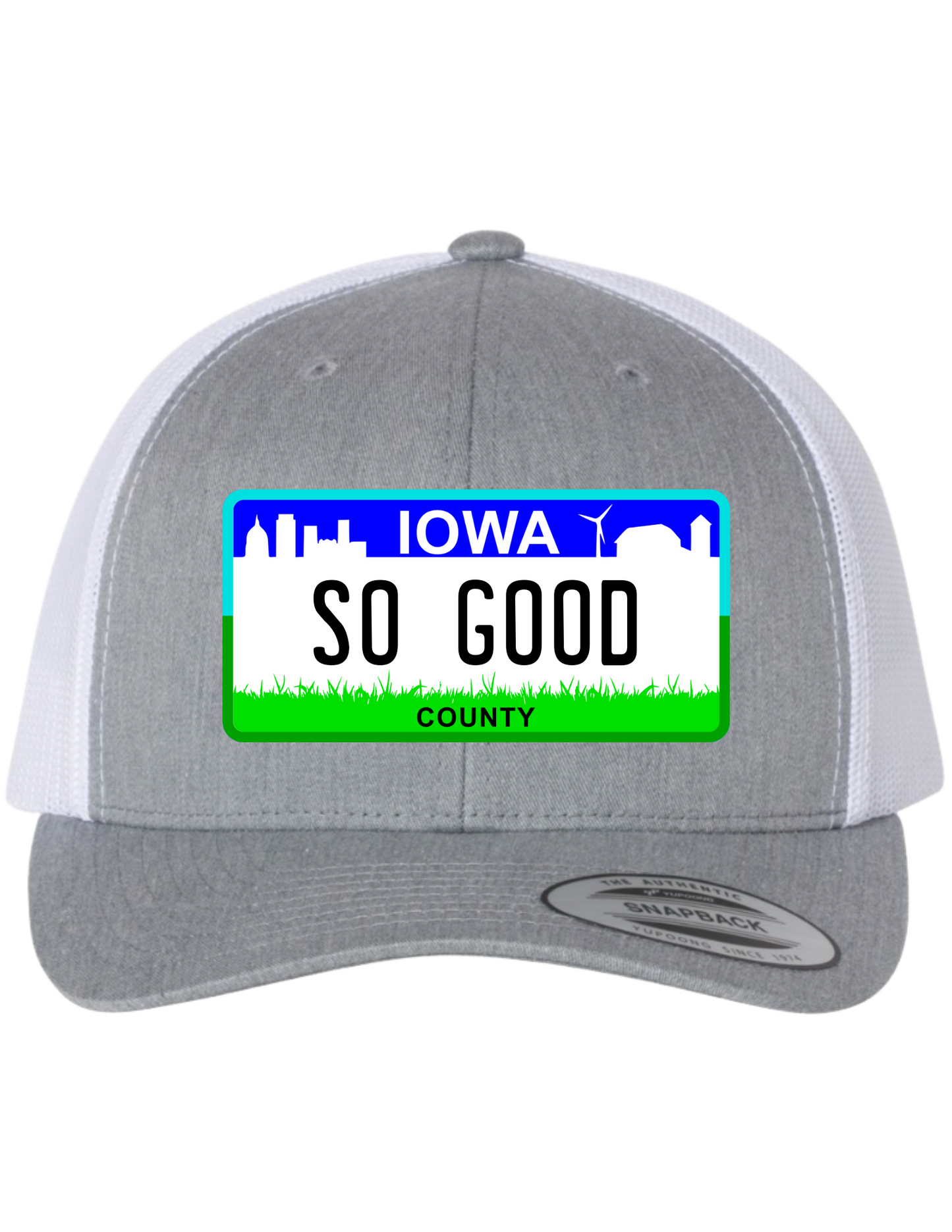 So Good Iowa License Plate Trucker Hats