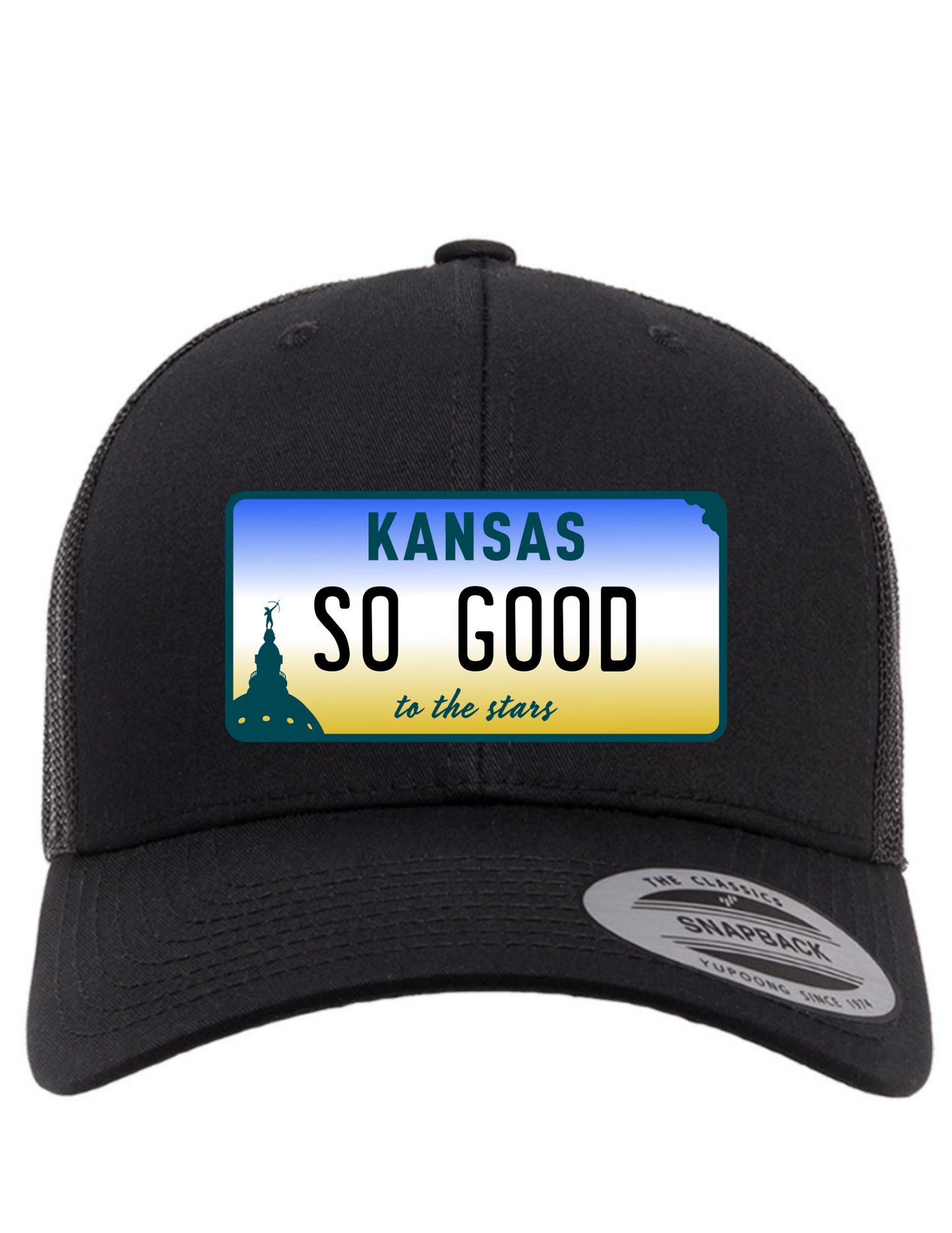 So Good Kansas License Plate Trucker Hats
