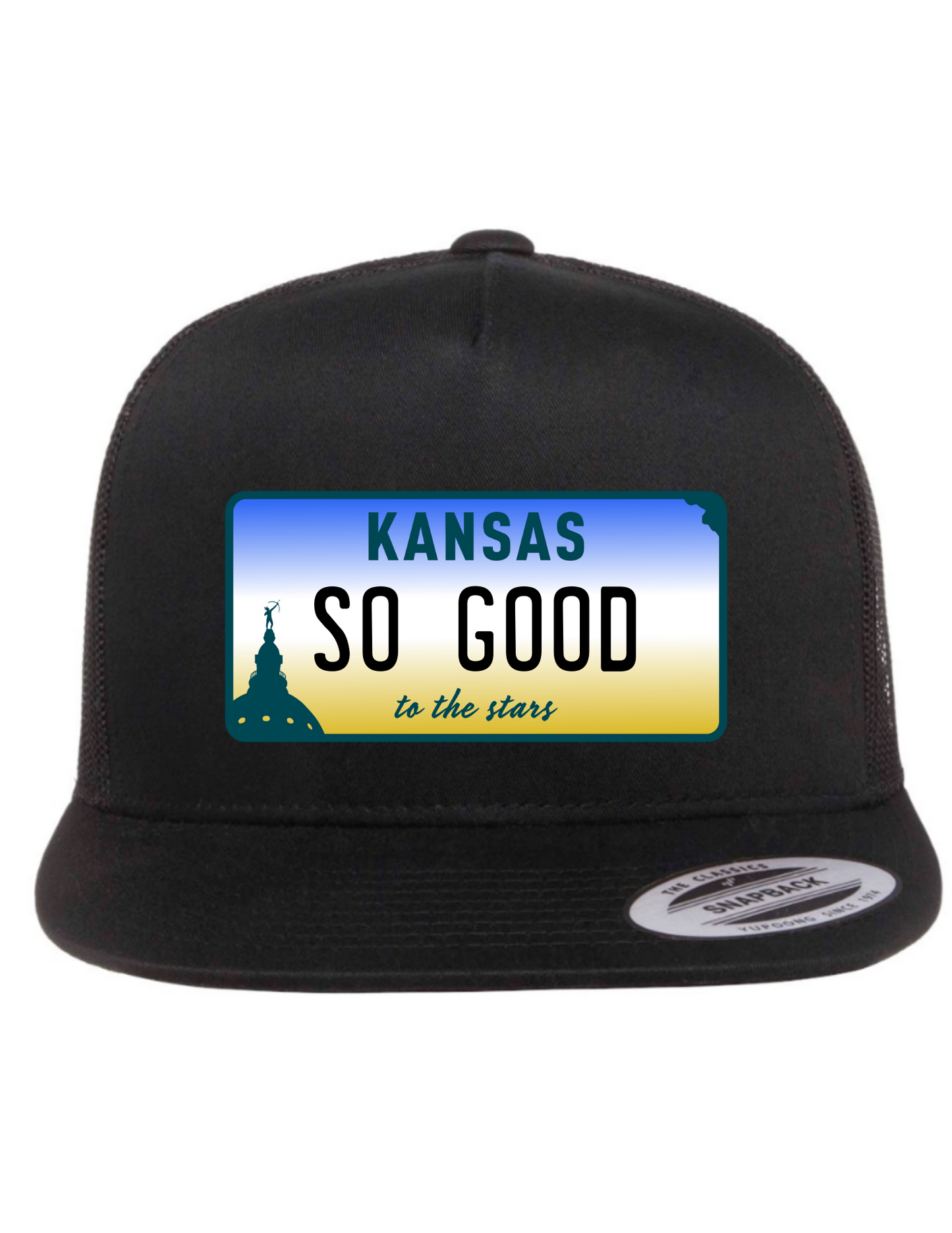 So Good Kansas License Plate Trucker Hats