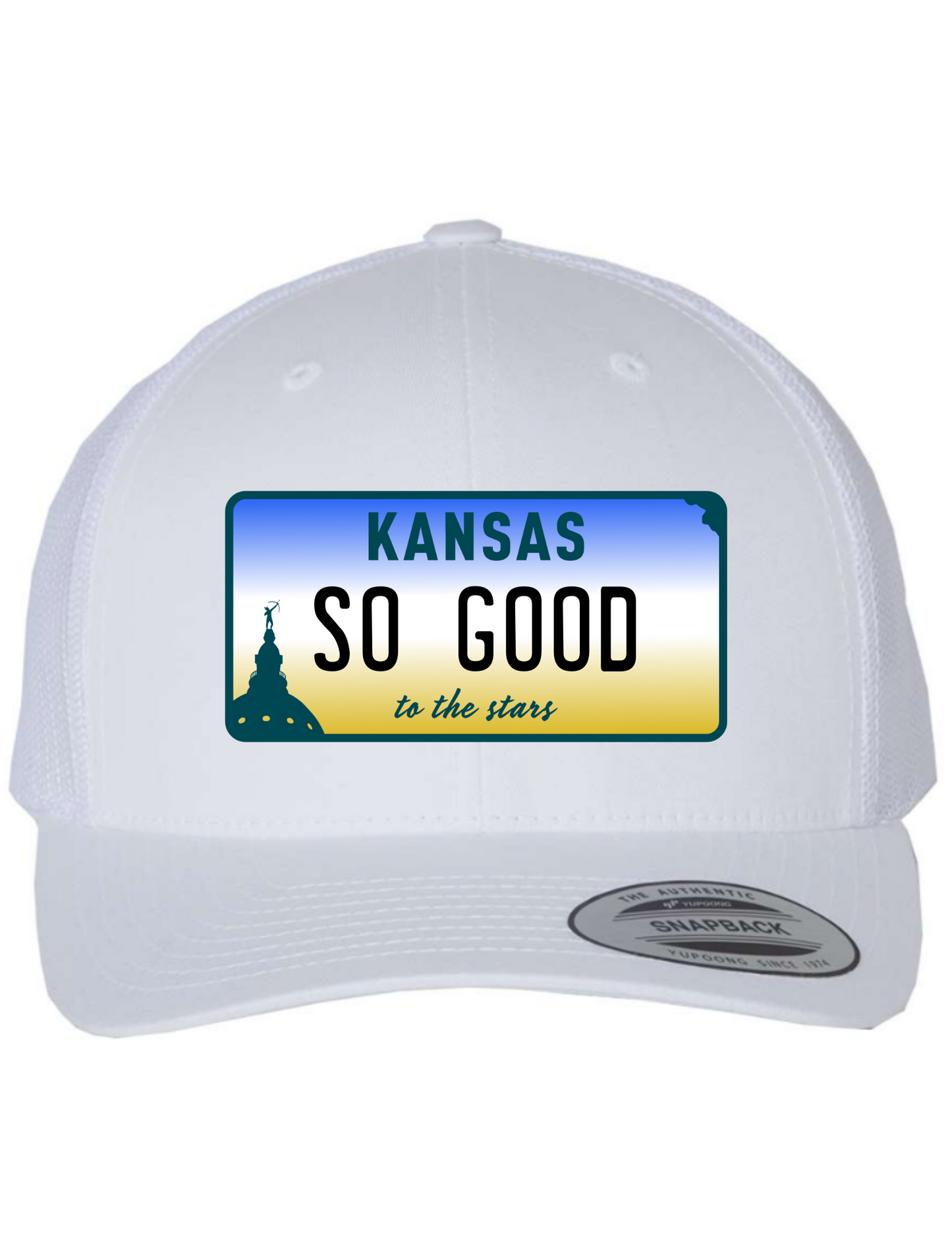 So Good Kansas License Plate Trucker Hats