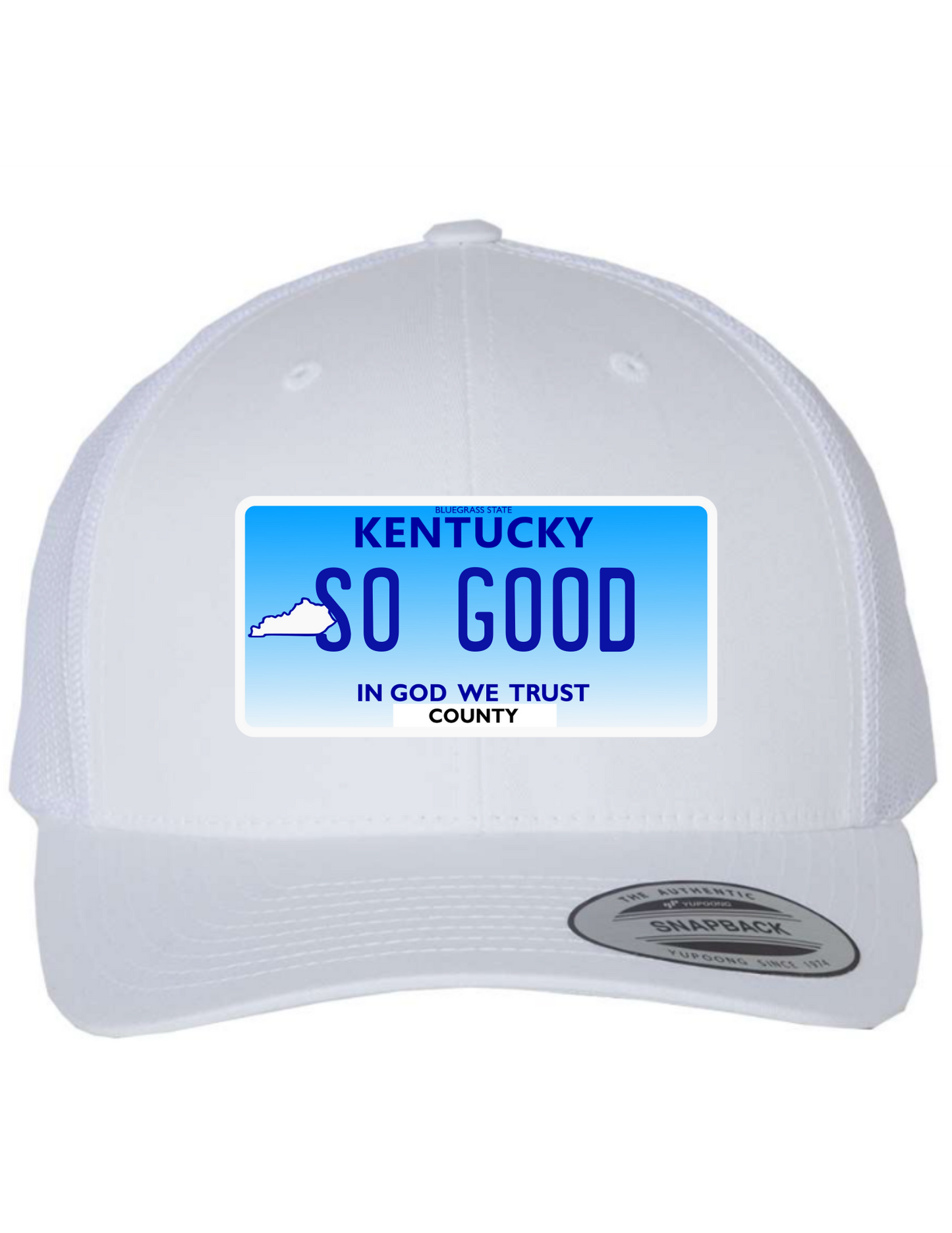 So Good Kentucky License Plate Trucker Hats