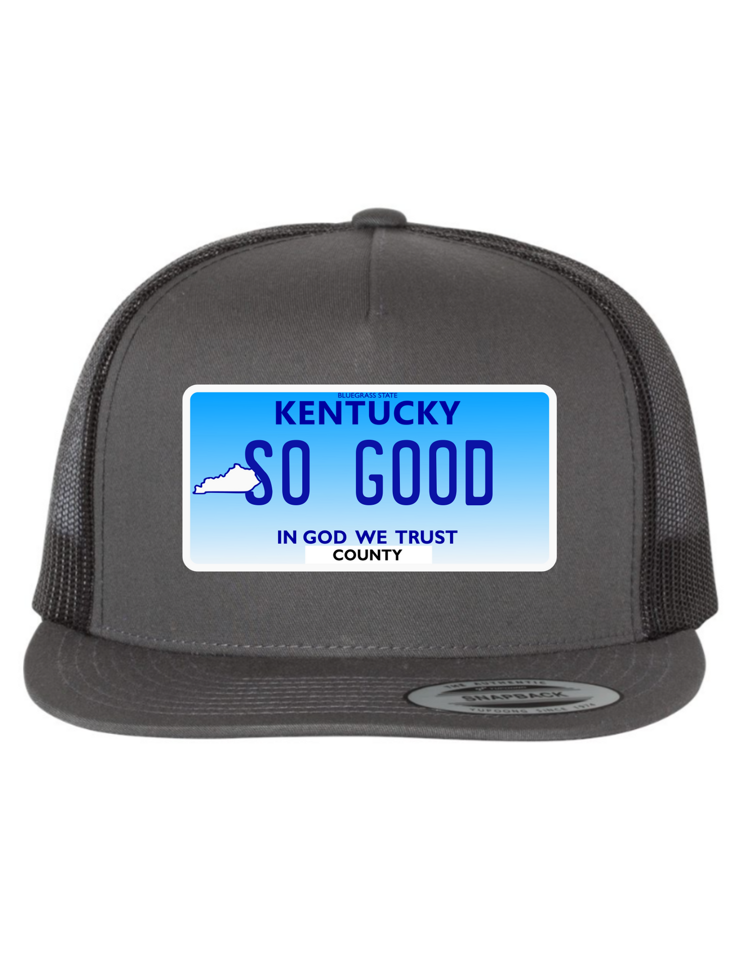So Good Kentucky License Plate Trucker Hats