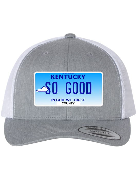 So Good Kentucky License Plate Trucker Hats
