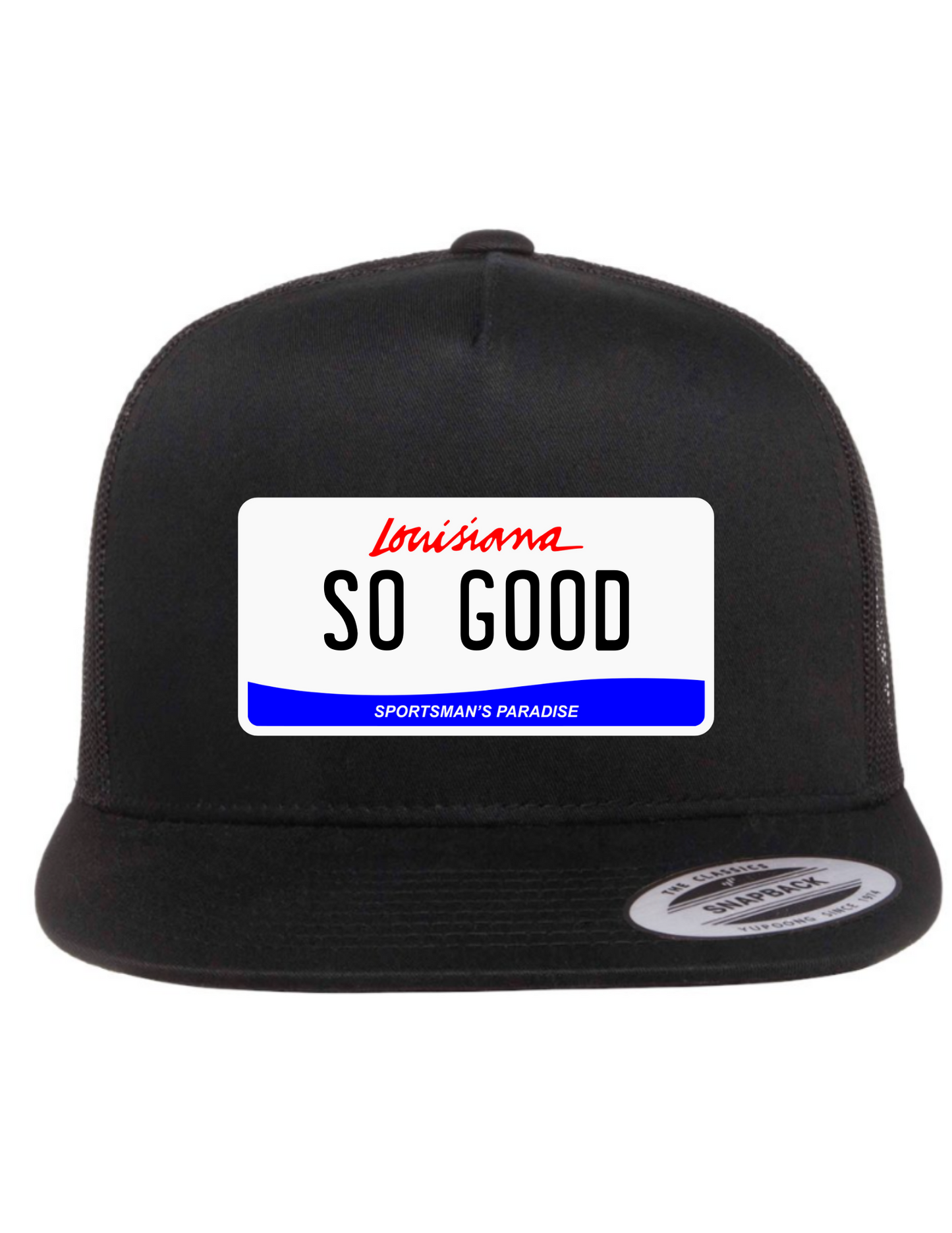 So Good Louisiana License Plate Trucker Hats