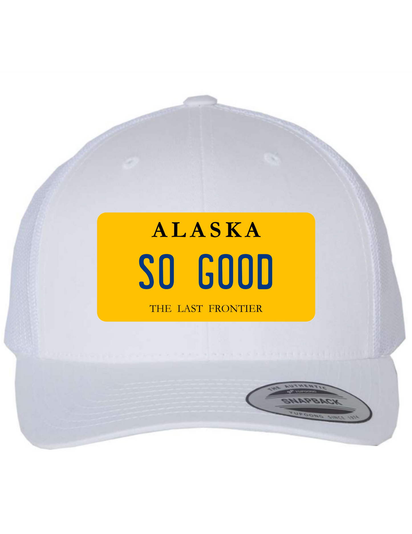 So Good Alaska License Plate Trucker Hats