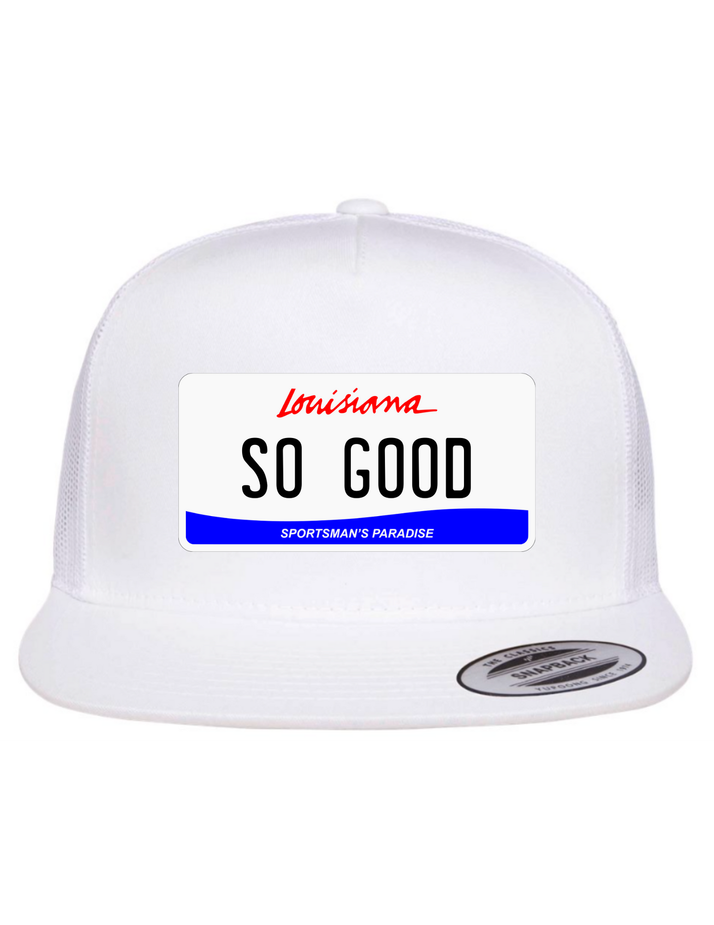 So Good Louisiana License Plate Trucker Hats