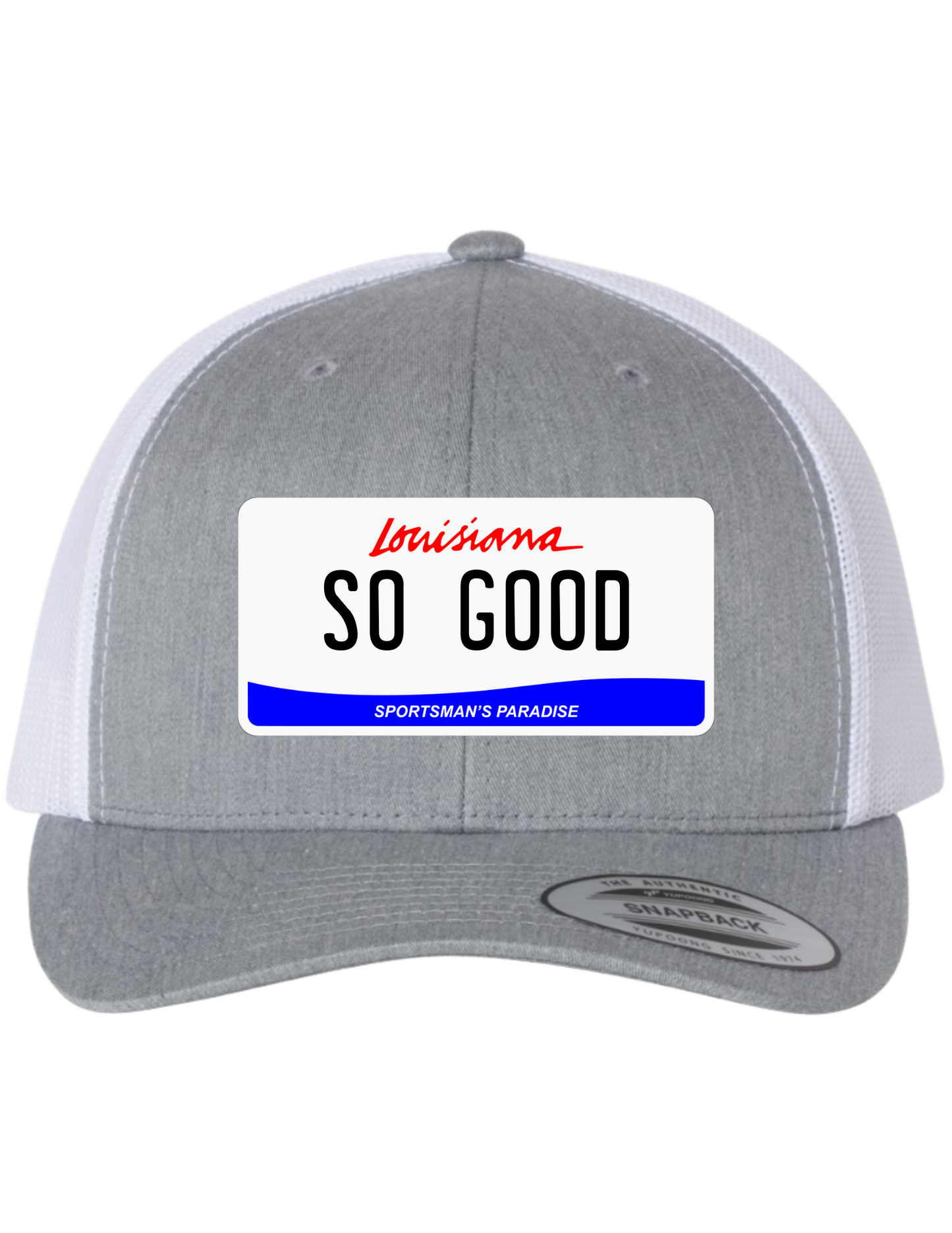 So Good Louisiana License Plate Trucker Hats