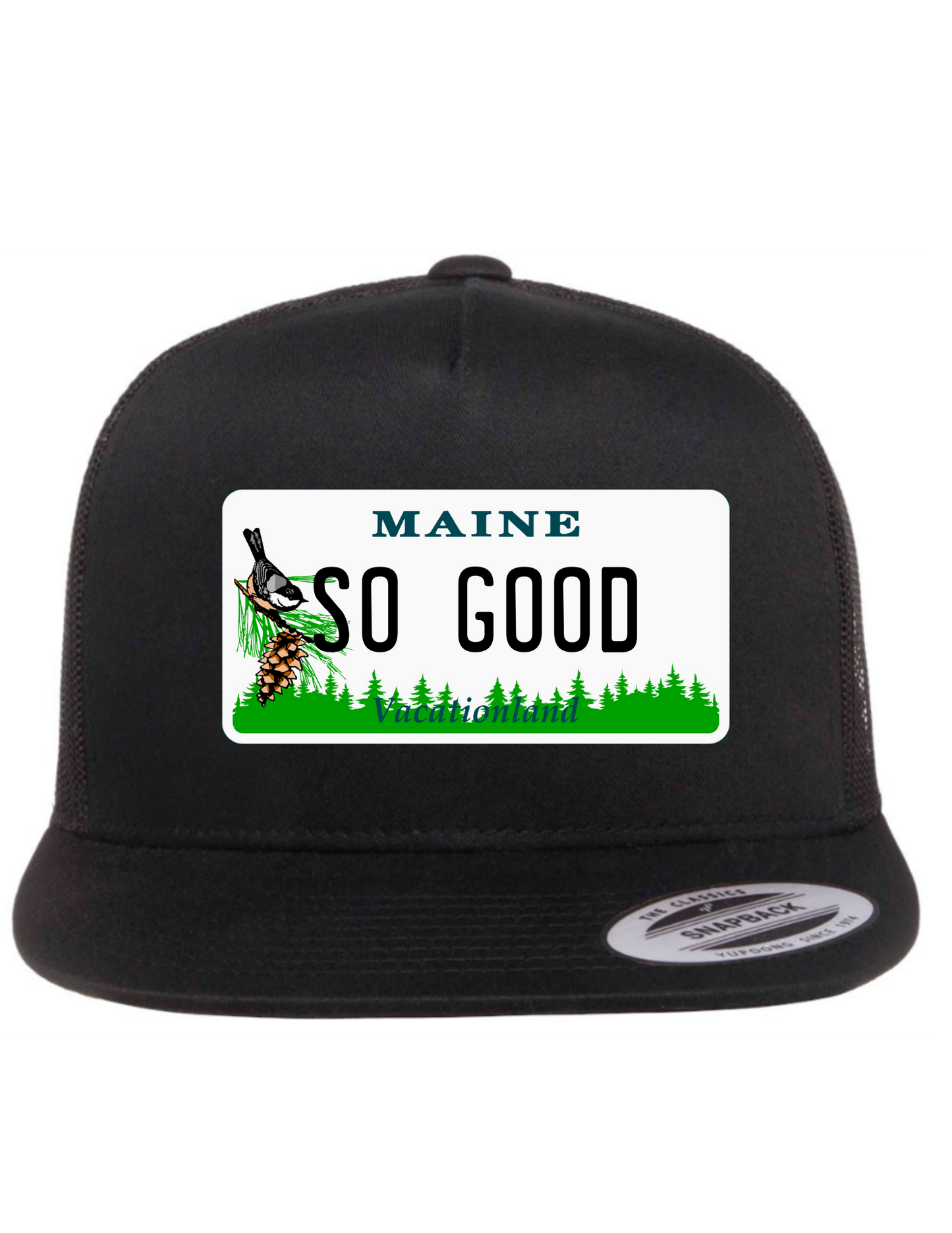 So Good Maine License Plate Trucker Hats