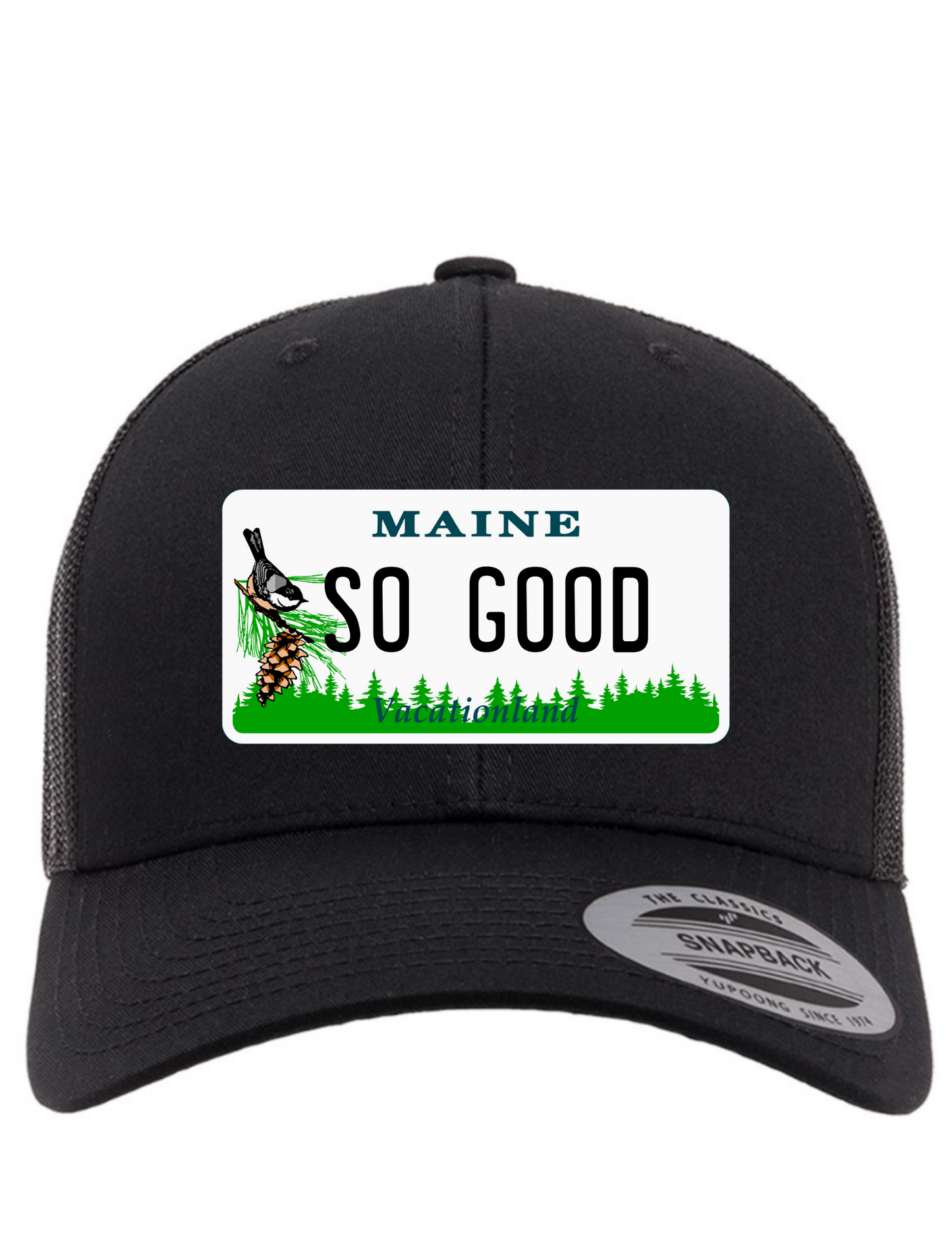 So Good Maine License Plate Trucker Hats