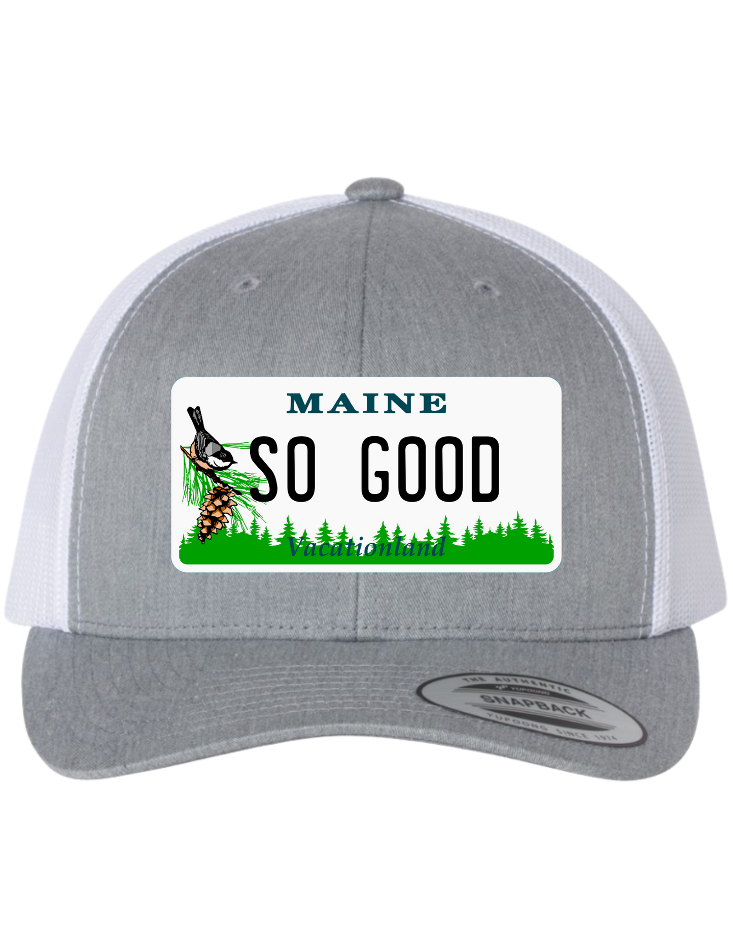 So Good Maine License Plate Trucker Hats