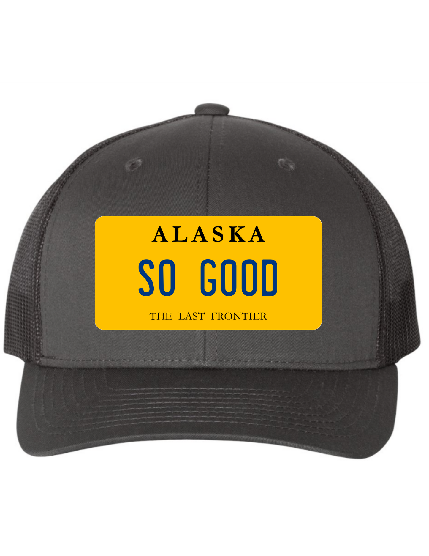 So Good Alaska License Plate Trucker Hats