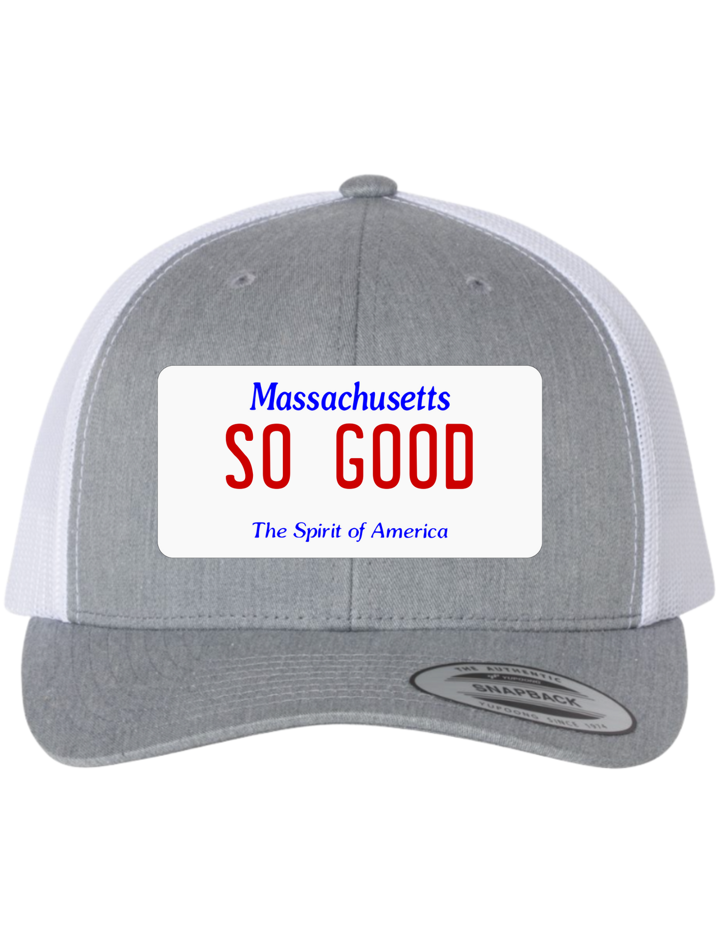 So Good Massachusetts License Plate Trucker Hats