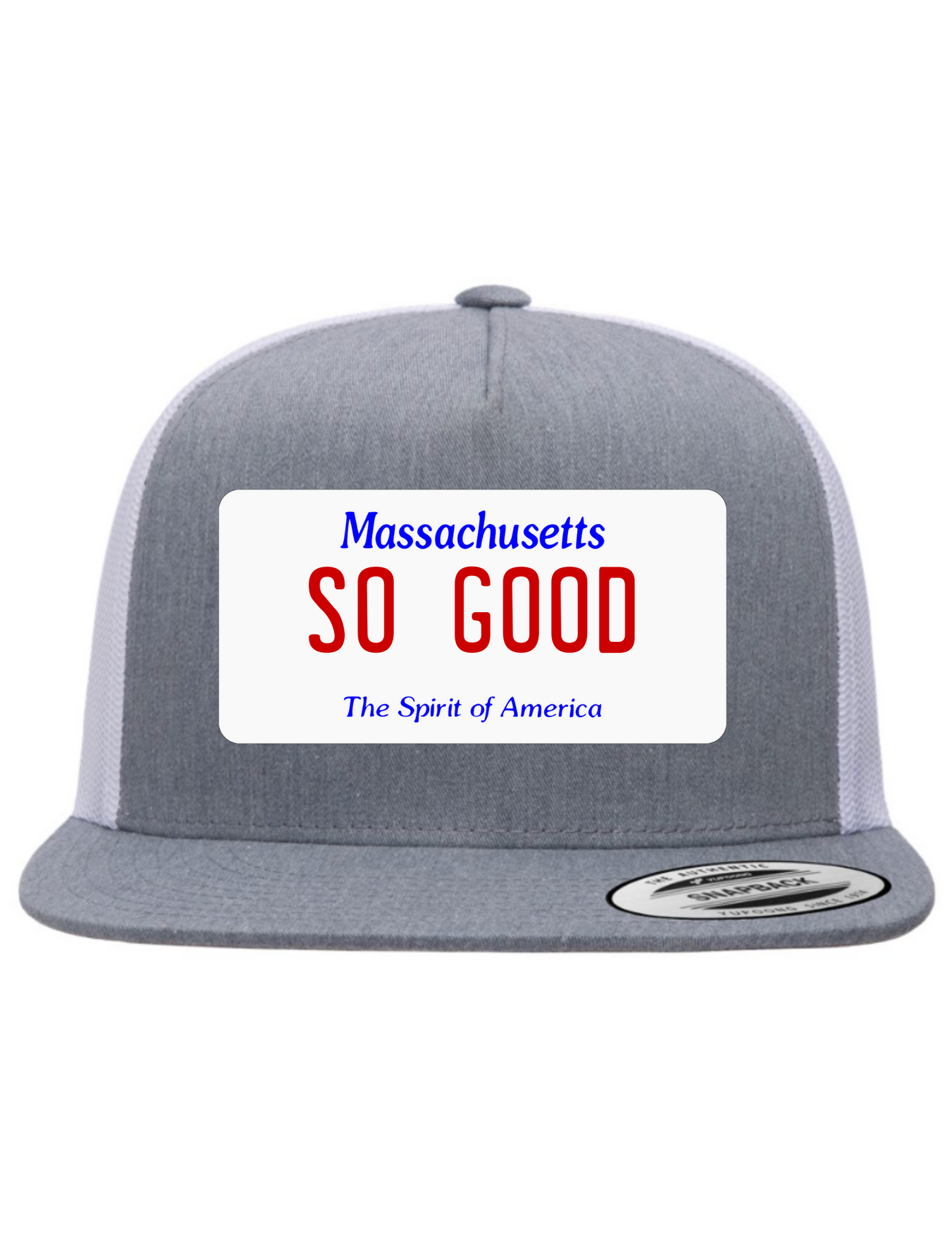 So Good Massachusetts License Plate Trucker Hats