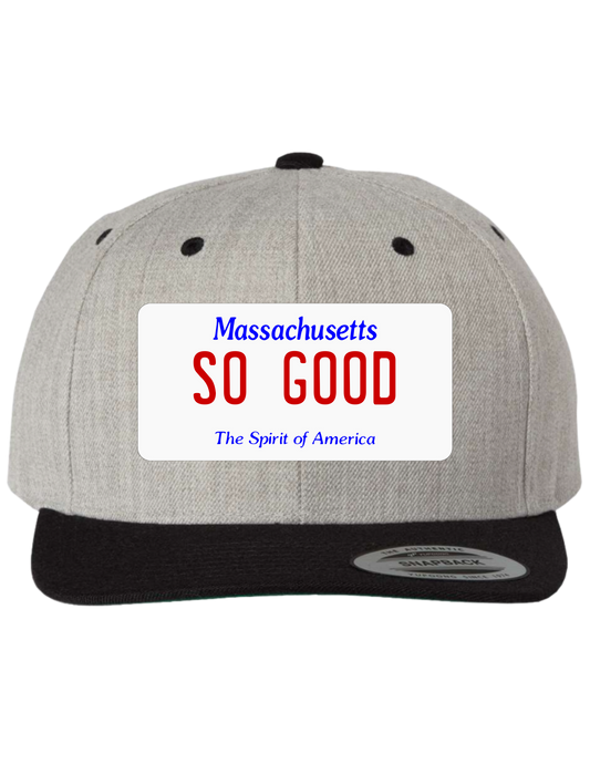 So Good Massachusetts Premium License Plate Trucker Hats