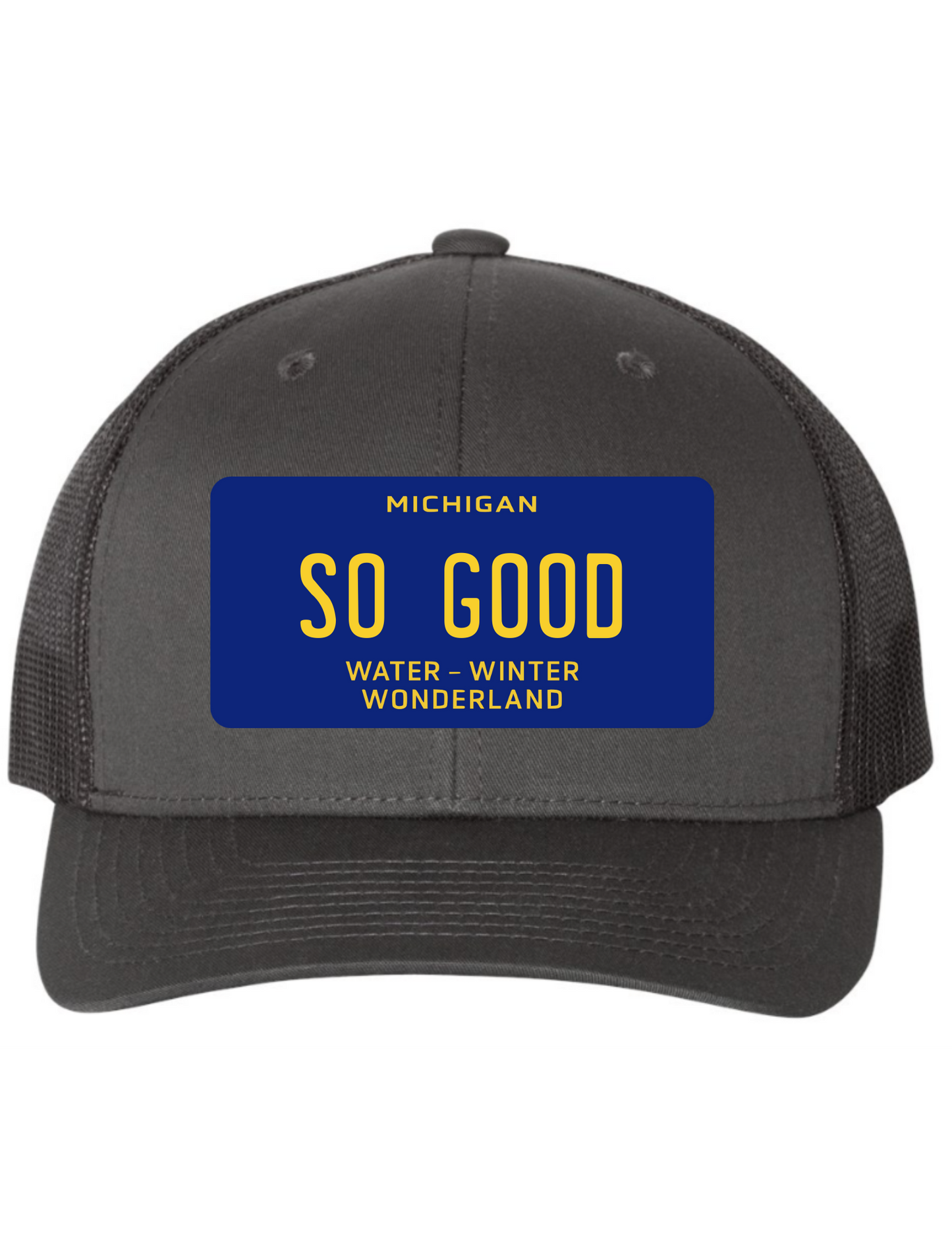 So Good Michigan License Plate Trucker Hats