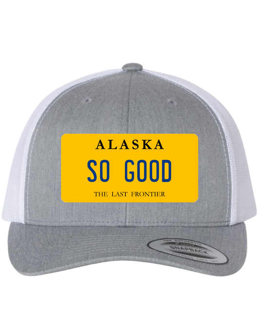So Good Alaska License Plate Trucker Hats