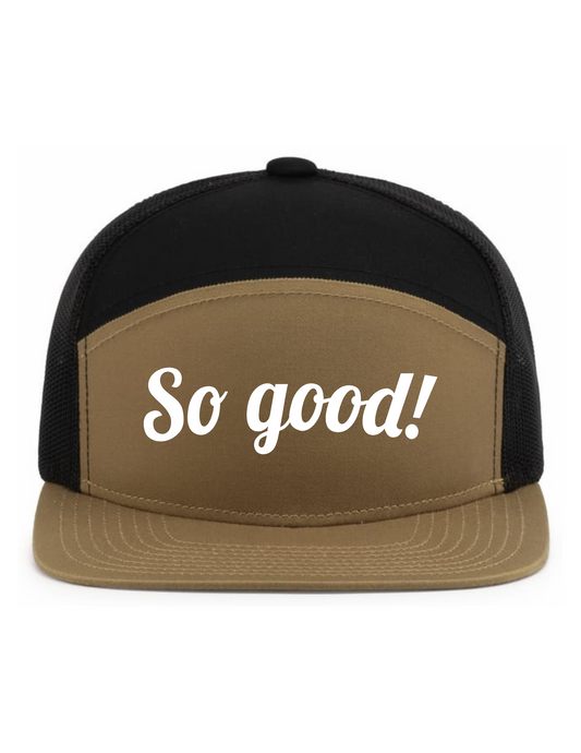 6-Panel Arch (BUCK/BLACK/BUCK) Snapback Hat w/ Embroidery - So Good!