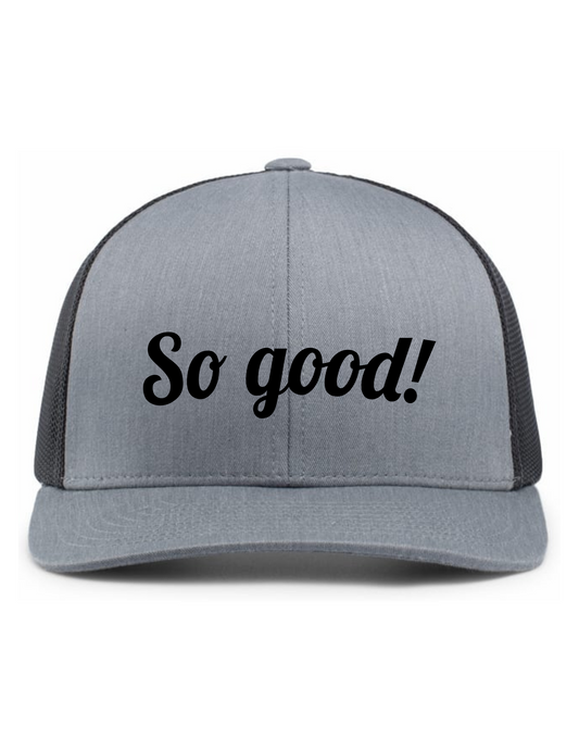 Trucker Snapback Hat w/ Embroidery (HEATHER GREY/LT CHARCOAL) - So Good!