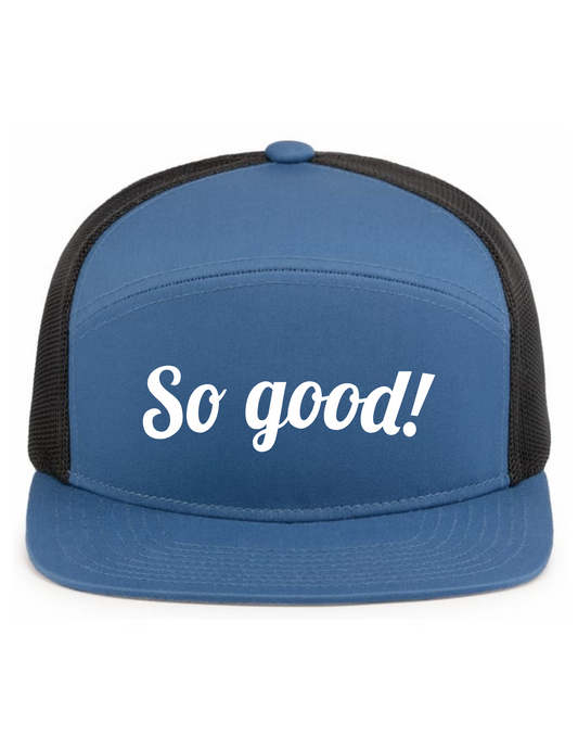 6-Panel Arch (OCEAN BLUE/LT CHARCOAL) Snapback Hat w/ Embroidery - So Good!