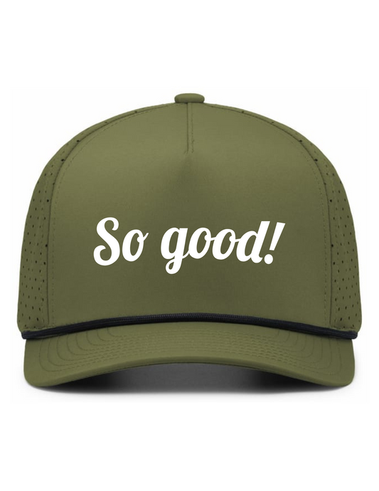 Perforated Weekender Snapback Hat w/ Embroidery (MOSS w/ BLK ROPE) - So Good!
