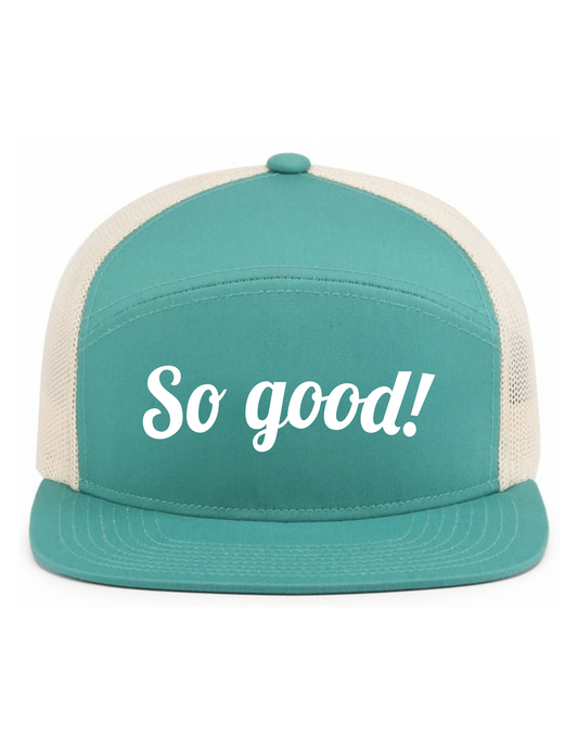 6-Panel Arch (TEAL/BEIGE) Snapback Hat w/ Embroidery - So Good!