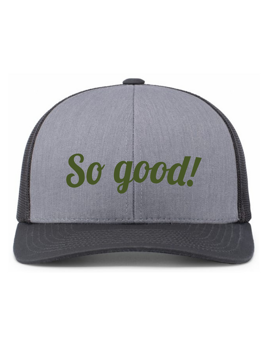 Trucker Snapback Hat w/ Embroidery (HEATHER GREY/LT CHARCOAL) - So Good!